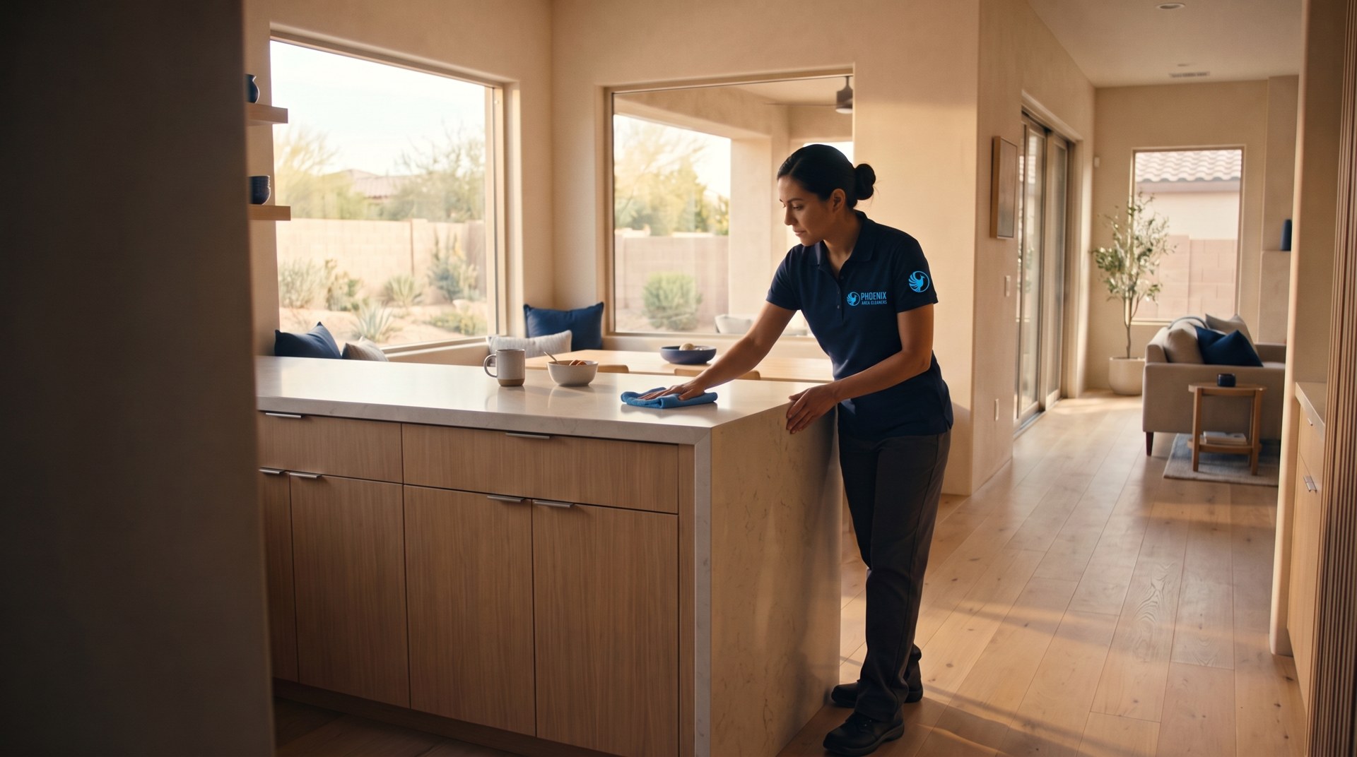 A cleaner caring for a sunlit home